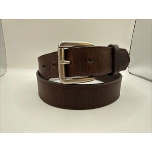 Ariat Triple Stitch Brown Leather Belt Mens Size 38 Silver Hardwear A10004631